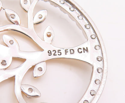 925 Sterling Silver Vintage Pendant CZ Two Tone Tree Of Life Medallion  PT25537