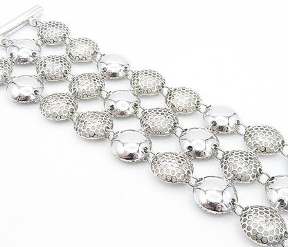 925 Sterling Silver  Hollow Cutout Detail Round Link Chain Bracelet  BT3185