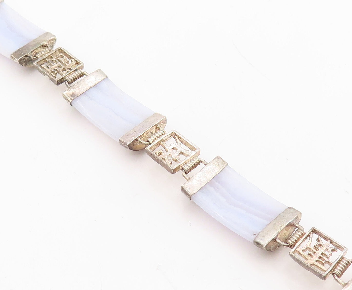 925 Sterling Silver Vintage Bracelet Chinese Purple Gemstone Linked  BT10803