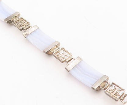 925 Sterling Silver Vintage Bracelet Chinese Purple Gemstone Linked  BT10803