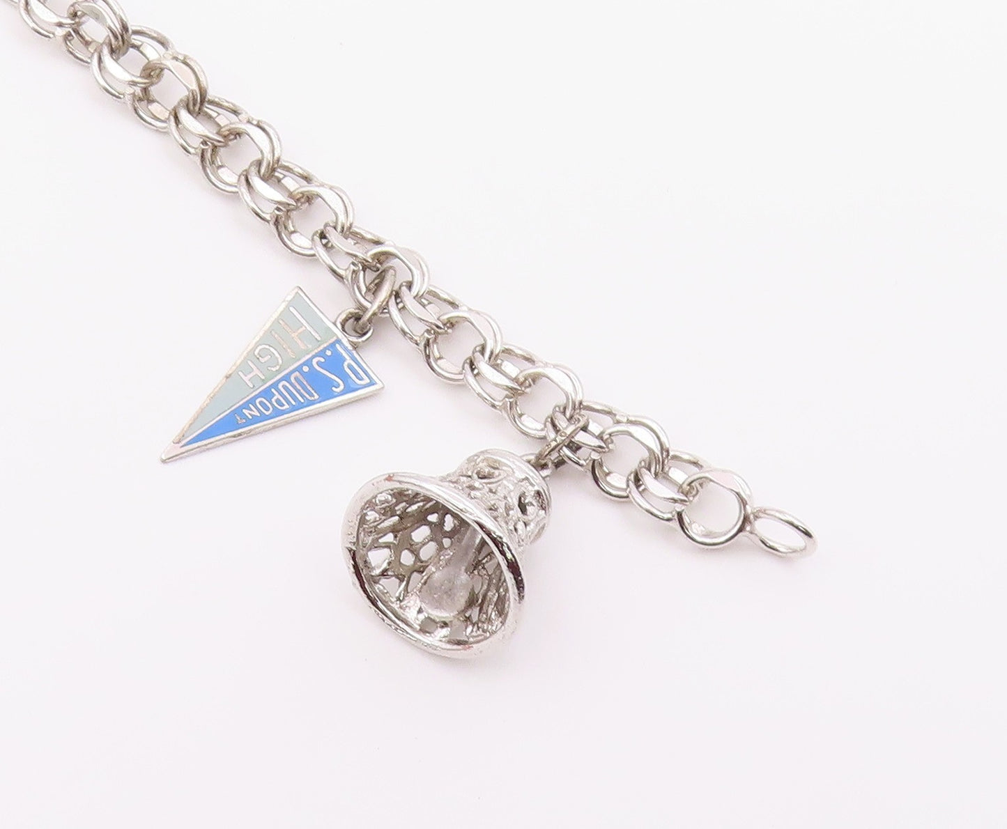 925 Sterling Silver  Vintage P.S. Dupont High Charm Chain Bracelet  BT3787