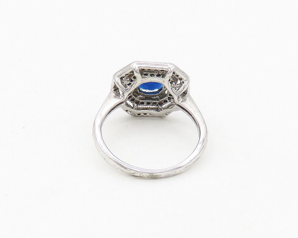 IAN GIBSON 925 Silver  Blue & White Topaz Octagon Band Ring Sz 7  RG18250