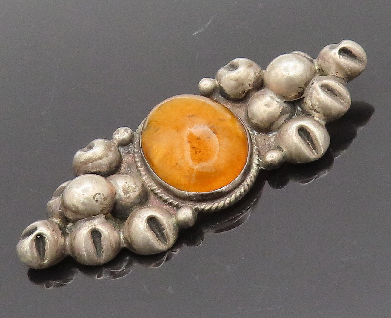 TAXCO 925 Sterling Silver  Vintage Antique Citrine Beaded Brooch Pin  BP10393