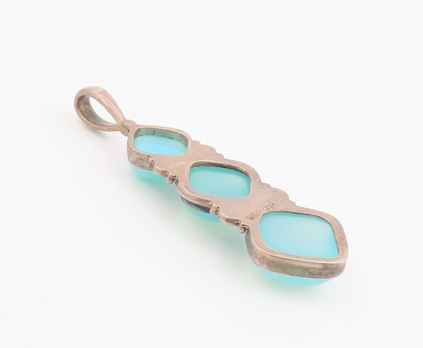 925 Sterling Silver Vintage Pendant SAJEN Three Stone Chalcedony Drop  PT25849