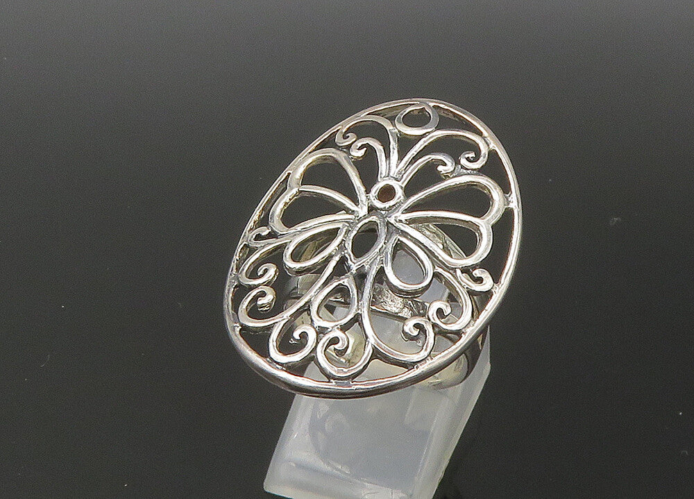 925 Sterling Silver  Vintage Shiny Open Butterfly Motif Band Ring Sz 7 RG22575