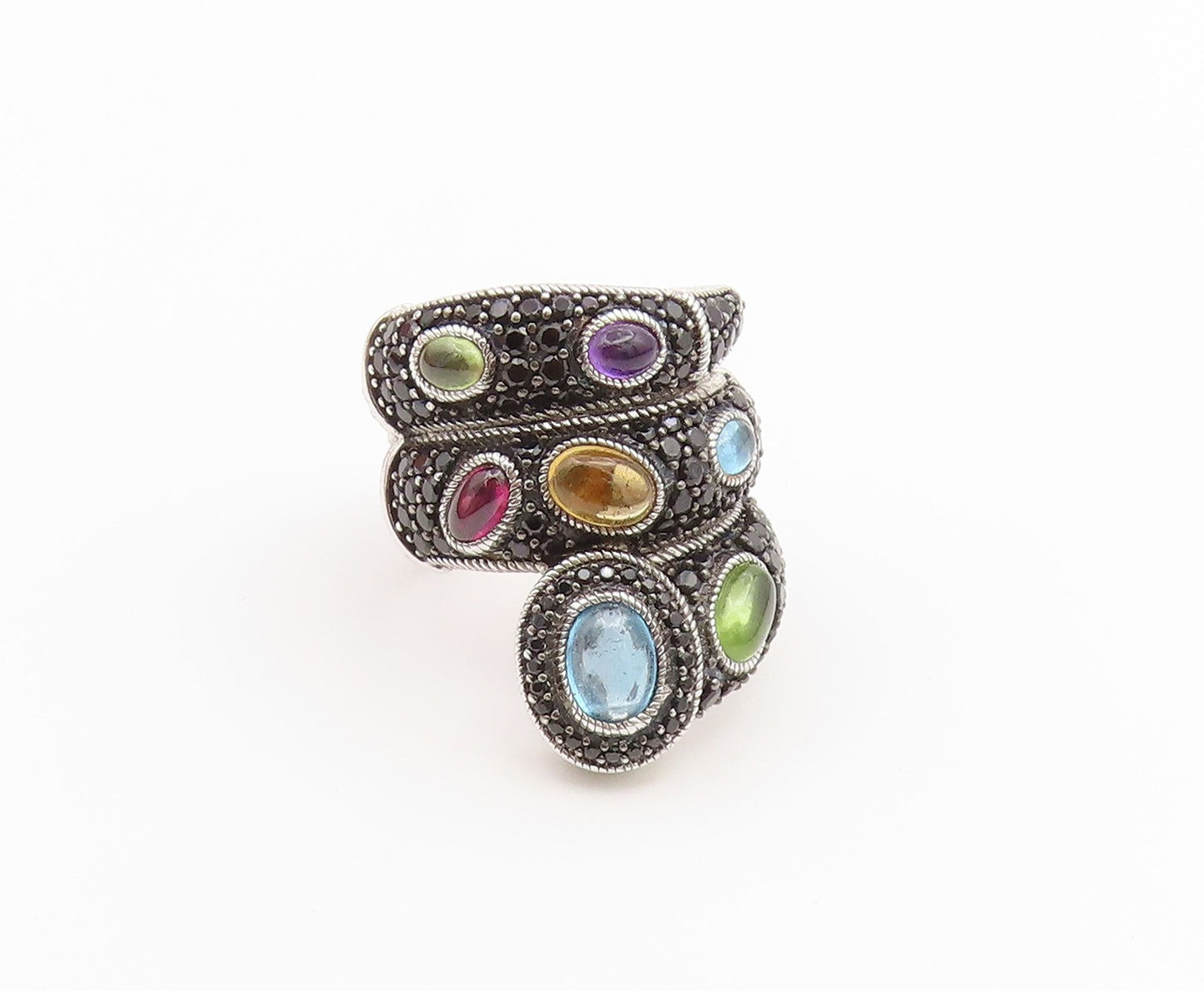 925 Sterling Silver Vintage Ring JUDITH RIPKA Multi Gemstone Coil  Sz 6  RG36846