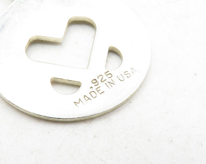 925 Sterling Silver  Vintage Open Love Heart Shiny Round Drop Pendant  PT9849