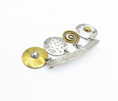 LATON MEXICO 925 Silver  Vintage Two Tone Dangling Charms Brooch Pin  BP2414