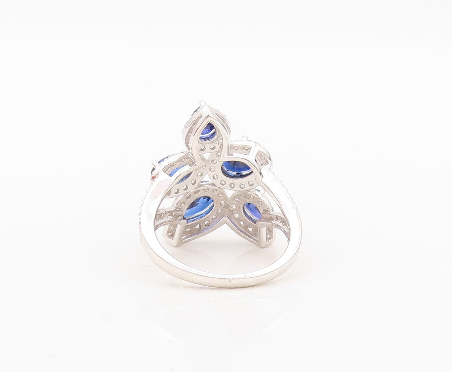925 Sterling Silver Vintage Ring Designer Cutout Sapphire Halo CZ  Sz 7  RG30411