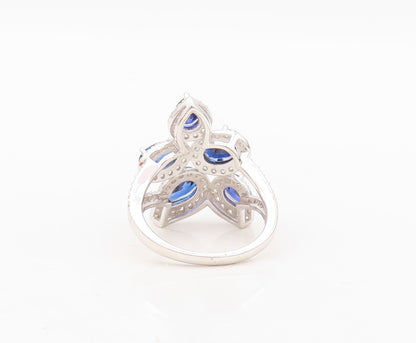 925 Sterling Silver Vintage Ring Designer Cutout Sapphire Halo CZ  Sz 7  RG30411
