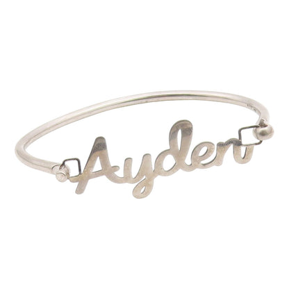 925 Sterling Silver  Shiny Smooth Ayden Name Hook Bangle Bracelet  BT6549