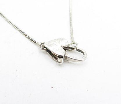 925 Sterling Silver  Vintage Pearls Love Heart Snake Chain Necklace  NE1092