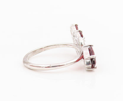 925 Sterling Silver Vintage Ring Garnet & CZ Cluster Wing Band  Sz 8  RG34282