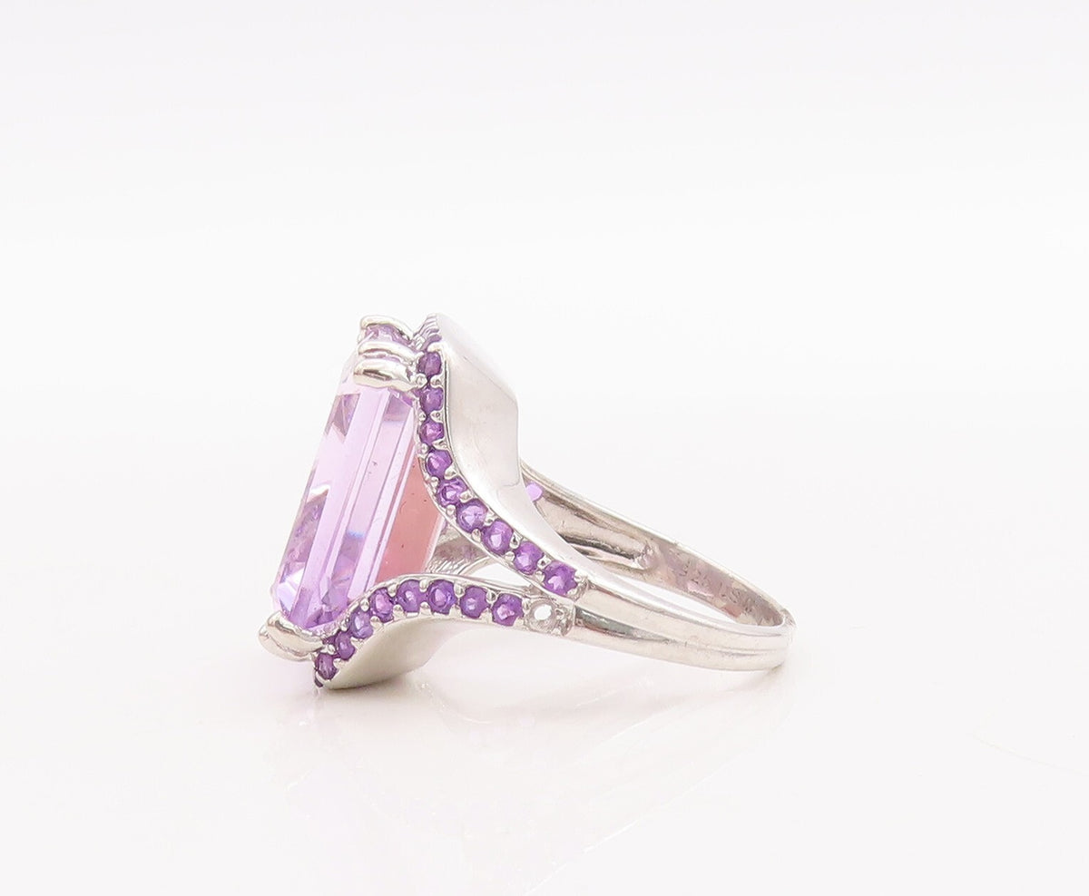 925 Sterling Silver Vintage Ring Rectangle Amethyst Split Neck  Sz 7  RG29168