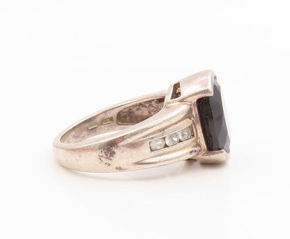 925 Sterling Silver Vintage Ring Onyx & Topaz Statement Band  Sz 7  RG35833