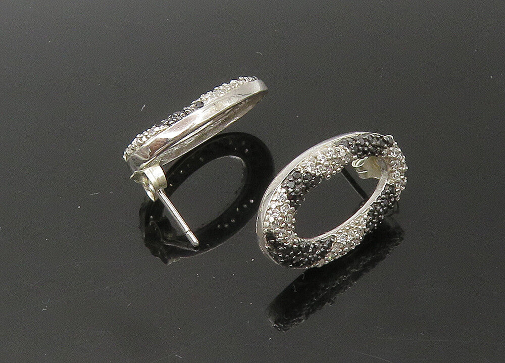 925 Sterling Silver  Vintage Black Spinel & Topaz Oval Drop Earrings  EG11002