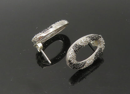 925 Sterling Silver  Vintage Black Spinel & Topaz Oval Drop Earrings  EG11002