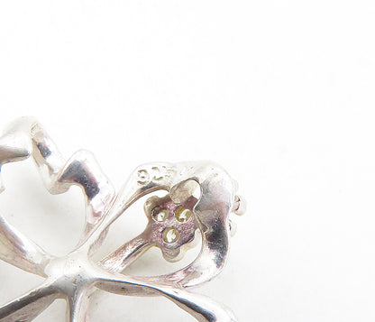 925 Sterling Silver  Vintage Petite Topaz Accented Open Flower Pendant  PT6472