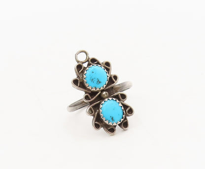 925 Silver Vintage Southwestern Turquoise Swirly Flowers Ring Sz 7 RG27237