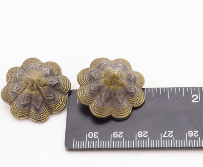 925 Sterling Silver Vintage Earrings Dark Tone floral Carved Dome  EG13300
