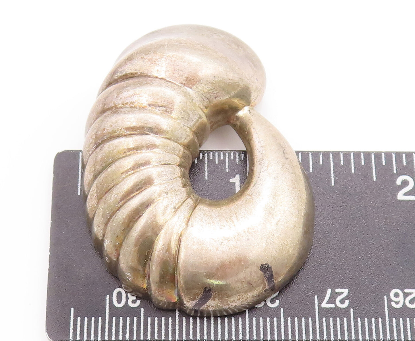 925 Sterling Silver Vintage Pendant Solid Carved Domed Sea Shell  PT22928