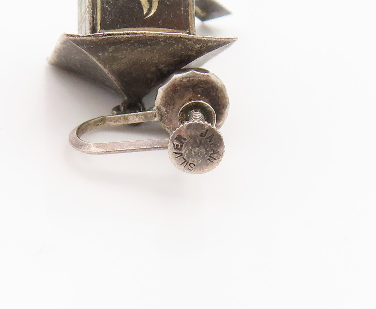 925 Sterling Silver Vintage Earrings JAPAN Onyx Temple Lantern Charm  EG14116