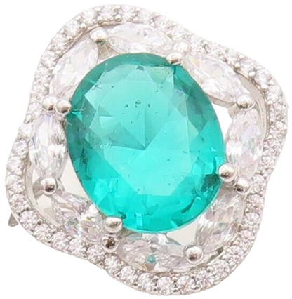 925 Sterling Silver Vintage Ring Floral Carved Aquamarine & CZ  Sz 7.5  RG29287