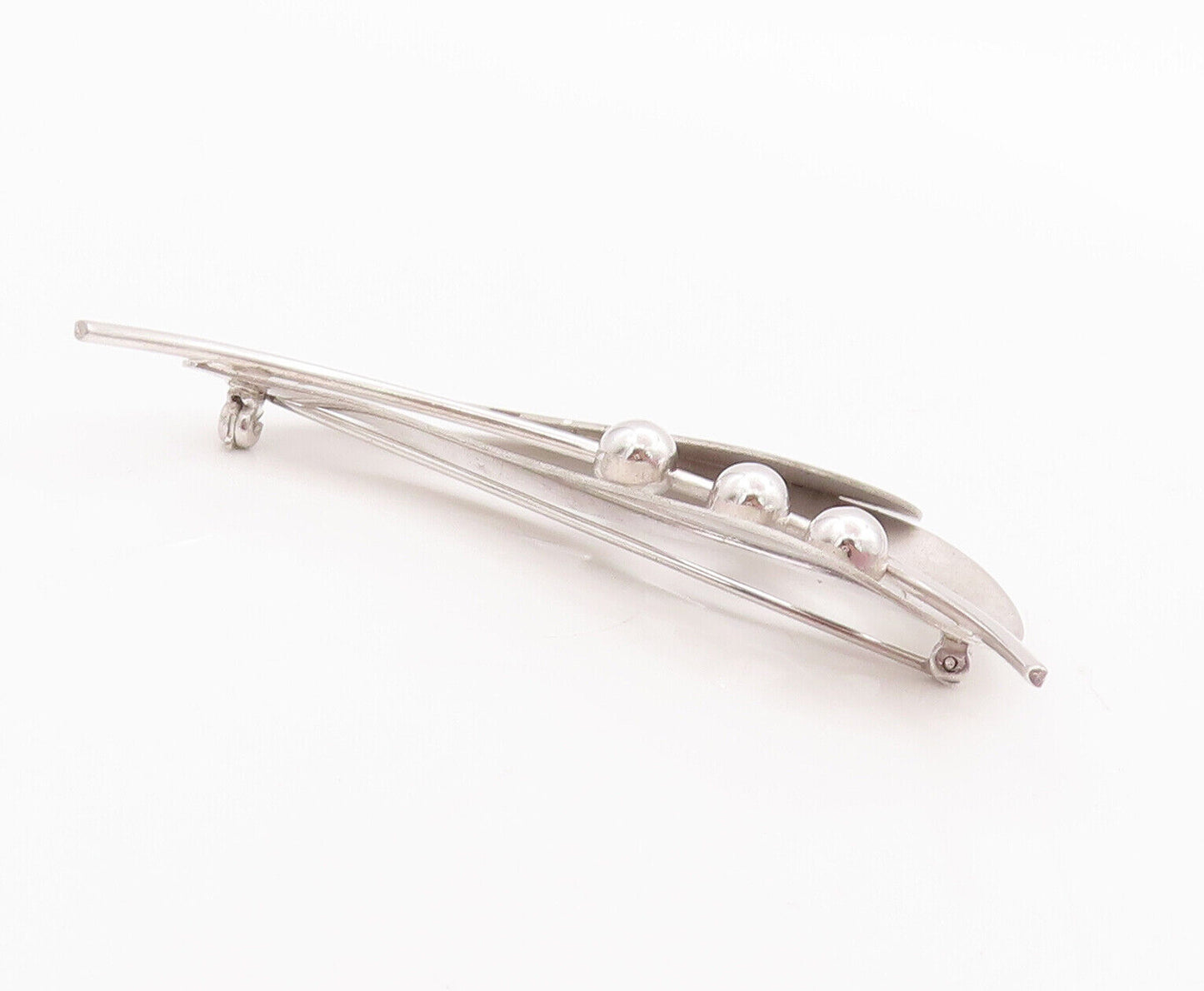 925 Sterling Silver Vintage Brooch Pin BEAU Beaded Carved Large Leaf  BP10851