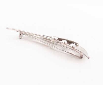 925 Sterling Silver Vintage Brooch Pin BEAU Beaded Carved Large Leaf  BP10851