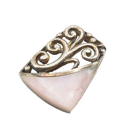 925 Sterling Silver  Vintage Pink Mother Of Pearl Open Swirl Pendant  PT14677