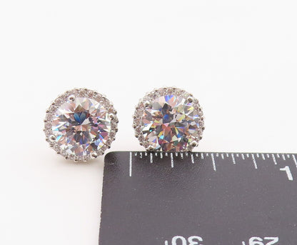 925 Sterling Silver Vintage Earrings Classic Round Cut CZ Halo Studs  EG14363