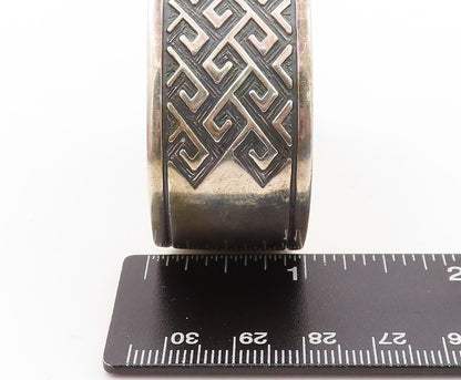 925 Sterling Silver Vintage Bracelet Solid Broad Band Maze Key Carved  BT10920