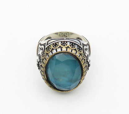 925 Sterling Silver  Vintage Blue Topaz 2 Tone Cocktail Ring Sz 10.5  RG16925
