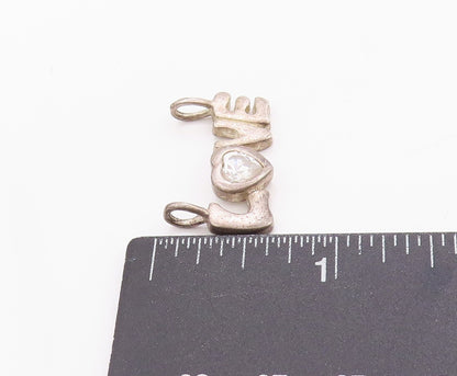 925 Sterling Silver Vintage Pendant Solid Cutout Topaz LOVE  PT24553