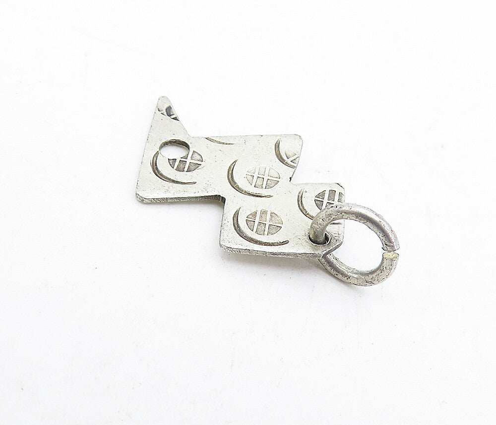 925 Sterling Silver  Vintage Etched Pattern Thunder Bolt Drop Pendant  PT3649