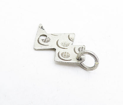 925 Sterling Silver  Vintage Etched Pattern Thunder Bolt Drop Pendant  PT3649