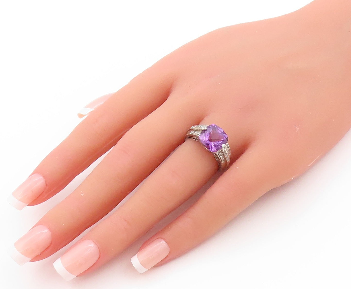 925 Sterling Silver Vintage Ring Designer Amethyst & Topaz Band  Sz 6  RG32837