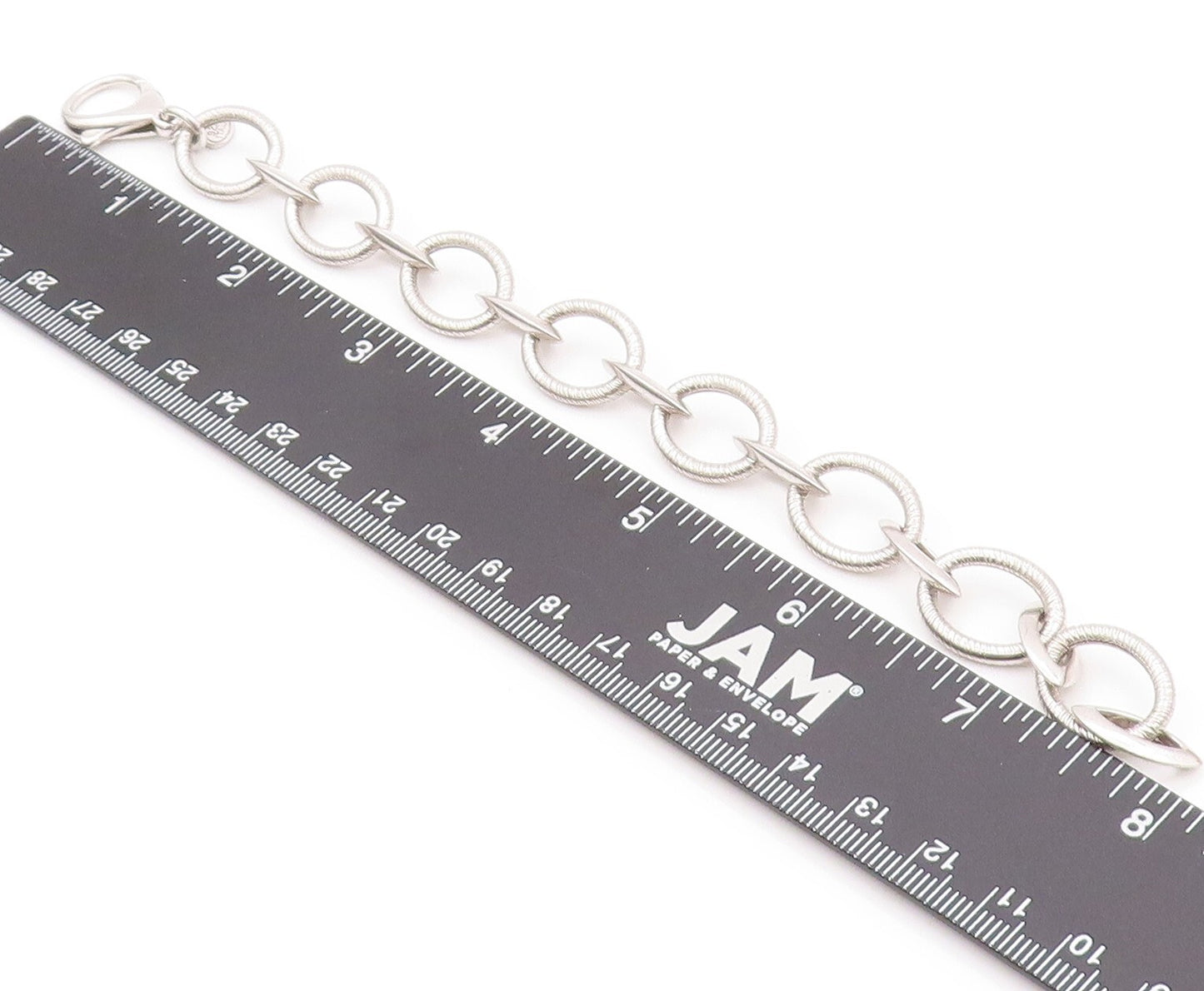 925 Sterling Silver Vintage Bracelet Eye Shape cutout & Linked Rings  BT11134