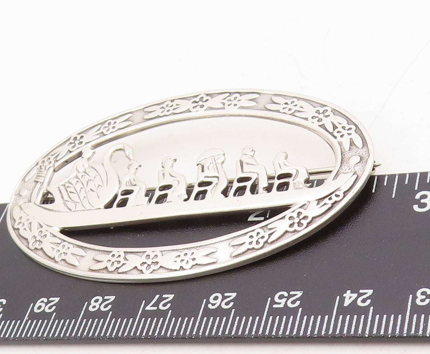 925 Sterling Silver Vintage Brooch Solid Boston The Swan Boats  BP11479