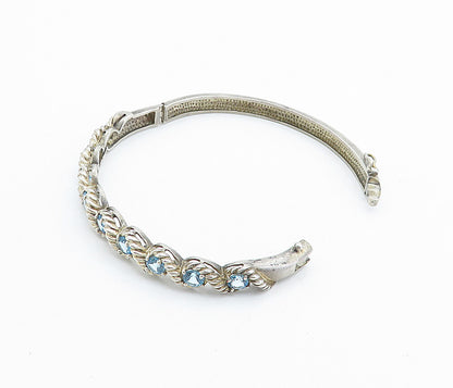 925 Sterling Silver  Vintage Blue Topaz Swirl Twist Bangle Bracelet  BT2881