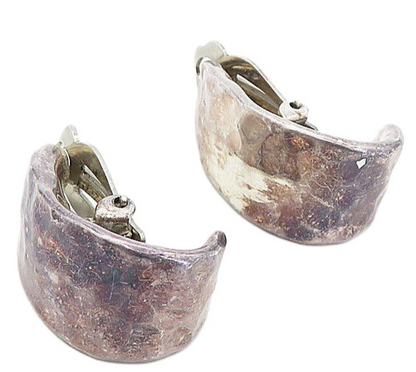 BAT AMI ISRAEL 925 Silver  Vintage Hammered Non Pierce Drop Earrings  EG4310