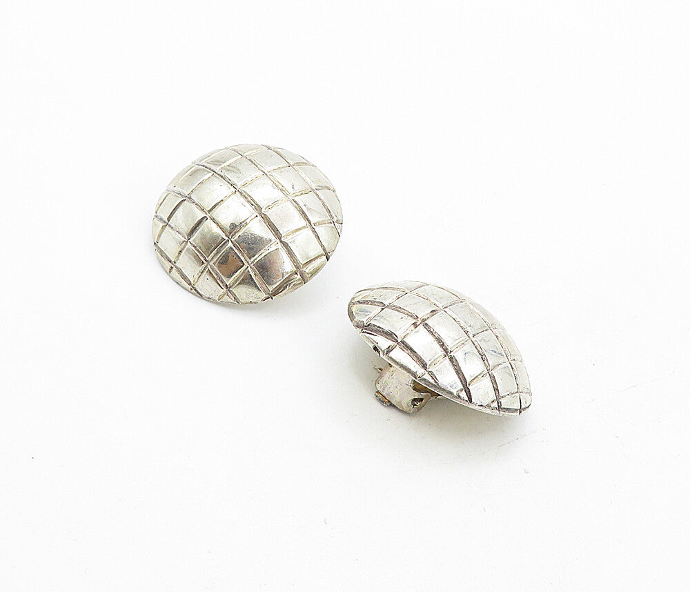 925 Sterling Silver  Vintage Grid Etched Non Pierce Dome Drop Earrings  EG4218