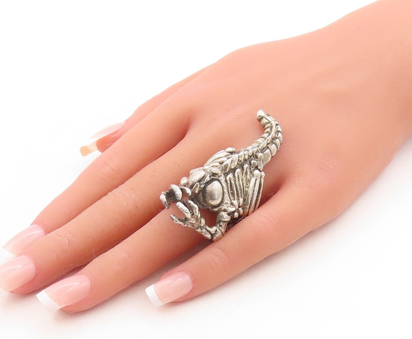 925 Sterling Silver Vintage Ring Dark Tone Creature Skeleton  Sz 11.5  RG31354