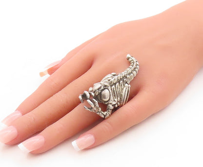 925 Sterling Silver Vintage Ring Dark Tone Creature Skeleton  Sz 11.5  RG31354