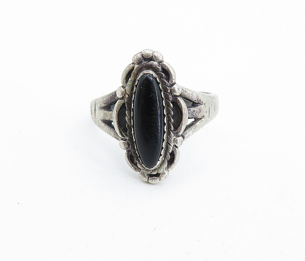 925 Sterling Silver Vintage Black Onyx Split Cocktail Band Ring Sz 9.5  RG6981