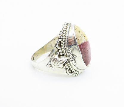 925 Sterling Silver  Cabochon Cut Jasper Floral Cocktail Ring Sz 6  RG8072