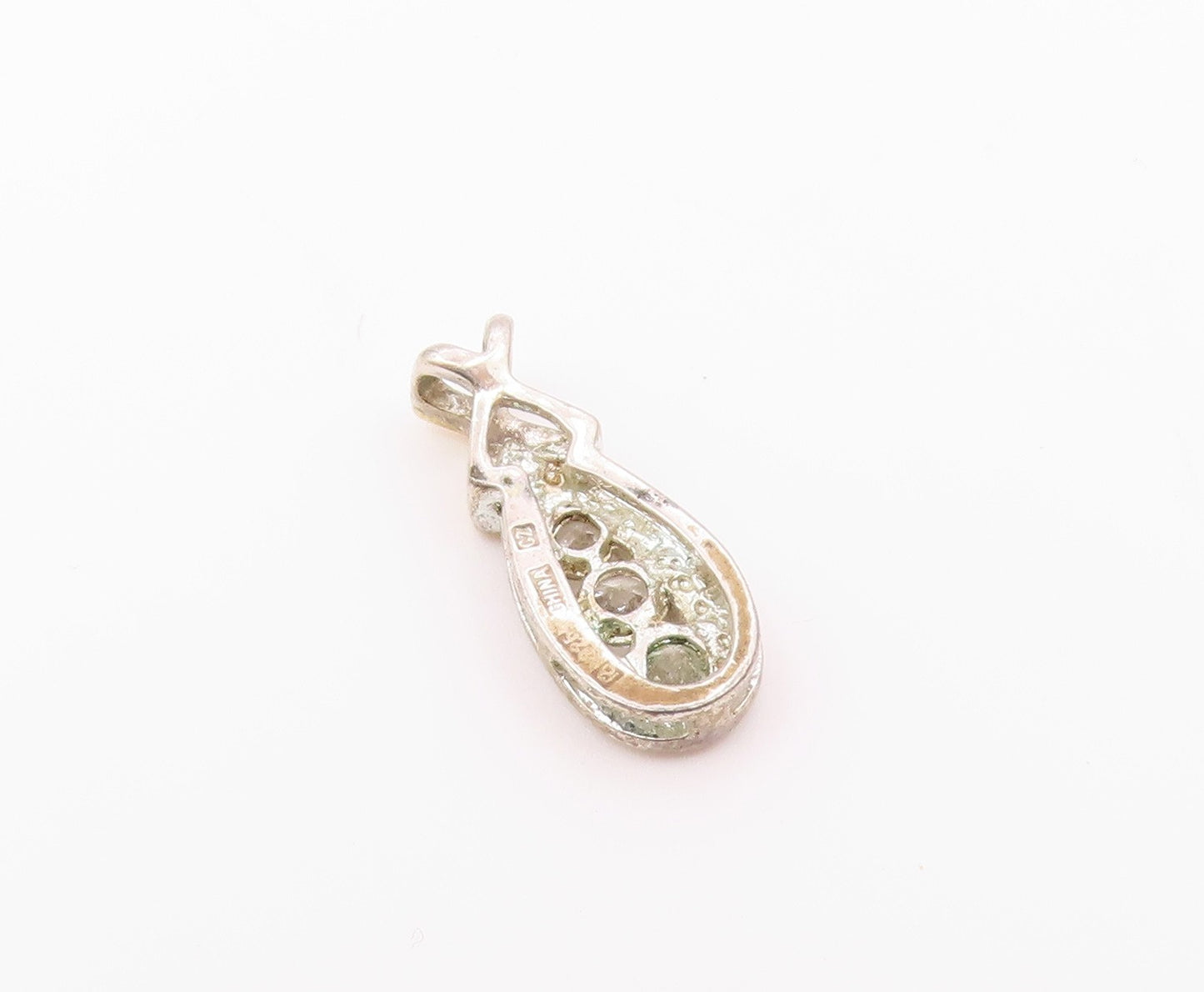 925 Sterling Silver  Vintage Petite Topaz 2 Tone Crossed Bail Pendant  PT18838