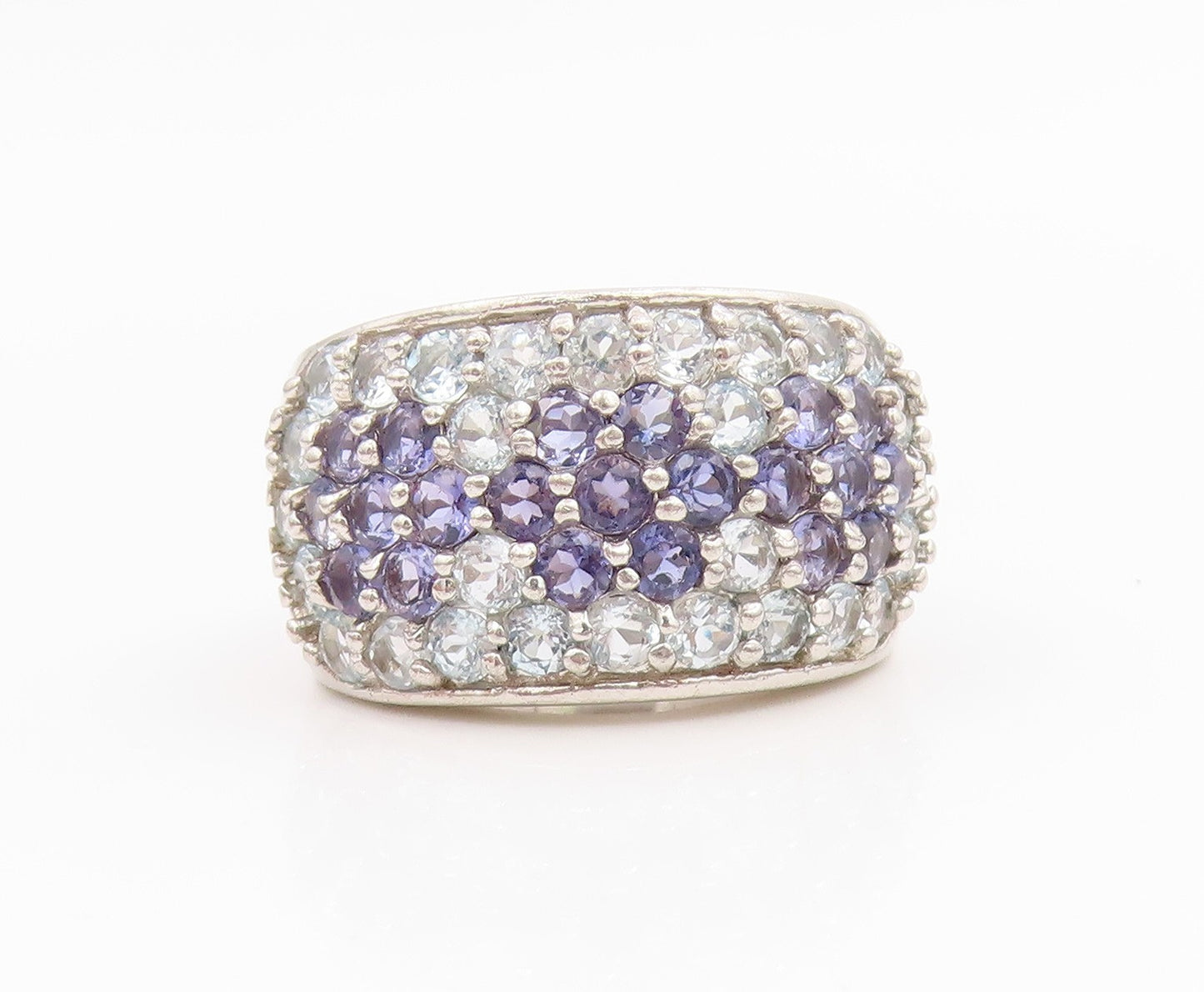 925 Sterling Silver Vintage Ring Amethyst & Topaz Floral Band  Sz 7  RG35660