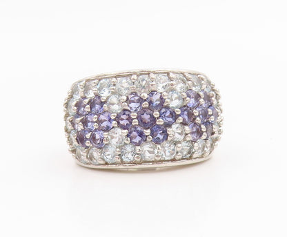 925 Sterling Silver Vintage Ring Amethyst & Topaz Floral Band  Sz 7  RG35660
