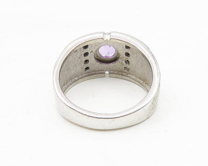 925 Sterling Silver  Amethyst & Sapphire Shiny Round Band Ring Sz 7  RG10355